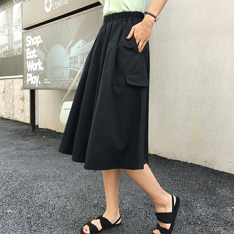 半身 ワークウェア スカート レディース スカート ハイウエスト ミドル丈 Aライン スカート ウエストゴム ポケット付き ワークウェア フリル スカート 大きいサイズ カジュアル シンプル ゆったり 着痩せ 体型カバー おしゃれ 抜け感 キャンプ デート 散歩する 旅に出る