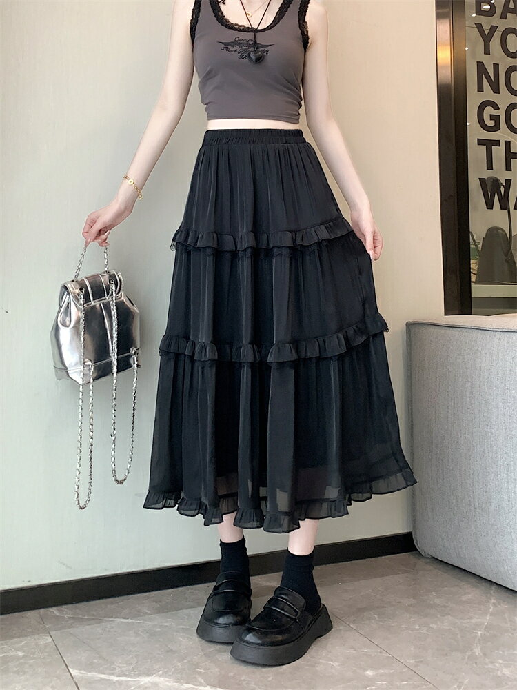 ハイウエスト ケーキスカート プリーツスカート ロングスカート レディース スカート ウエストゴム Aラインスカート レース フリル ロングスカート パッチワーク スウィートスタイル ガーリー ゆったり 着痩せ 可愛い 柔らかい 華奢見え 上品 カジュアル スタイリッシュ