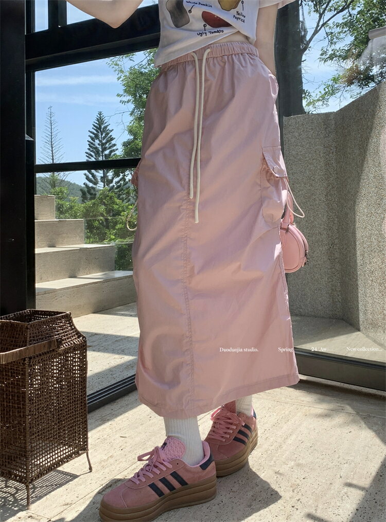 ストレート スカート ワークウェア スカート 半身 レディース スカート ウエストゴム Aラインスカート スリット入り ポケット付き ロング スカート ドローストリングデザイン ドレープ効果 アメカジ ゆったり 着痩せ おしゃれ カジュアル ストレート スカート 通勤 通学