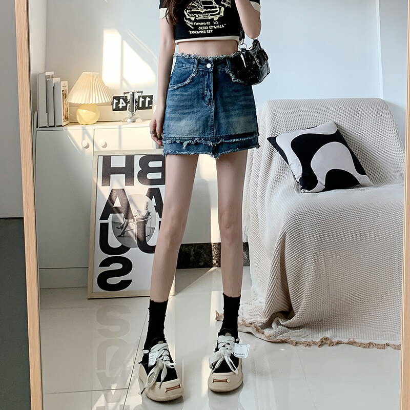 ハイウエスト 半身 デニムスカート ミニ スカート ヒップ ハグ スカート レディース スカート Aラインスカート ポケット付き ベルトループ ブルー フリンジスカート スタイリッシュ ヴィンテージ 無地 美尻 脚長効果 着痩せ おしゃれ きれいめ スカート ショート丈 露出防止