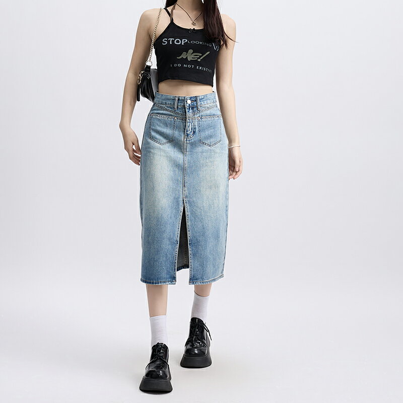 デニムスカート ハイウエスト レディース スカート 半身 デニムスカート ヒップ ハグ スカート Aラインスカート ロングスカート スリット入り ミドル丈 ベルトループ ポケット付き 着痩せ ゆったり カジュアル シンプル きれいめ キャンプ デート 散歩する 旅に出る 通勤通学