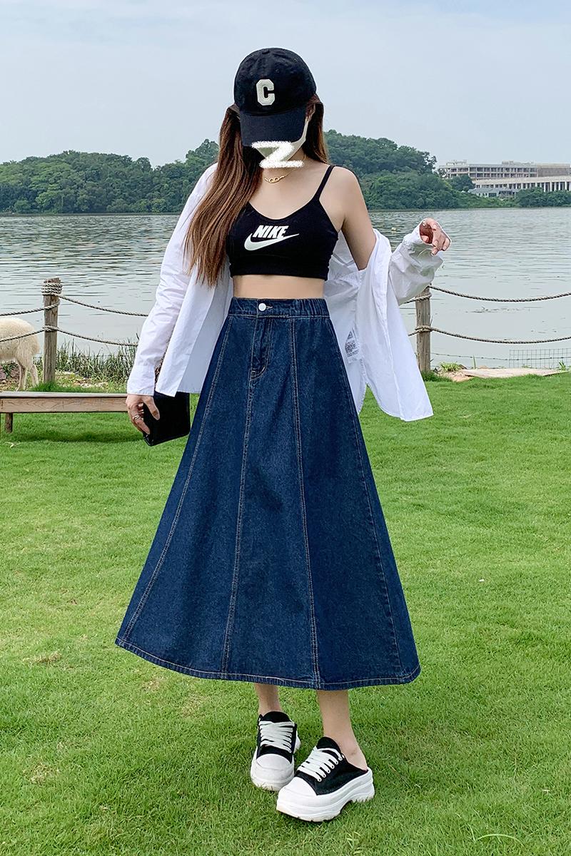 デニム スカート レディース スカート 半身 Aライン スカート ハイウエスト ミドル丈 デニムスカート ストレッチ ウエスト 韓国風 デニムスカート 着痩せ ゆったり シンプル カジュアル ロングスカート だぼっと感がかわいい 抜け感 散歩する 旅行 通勤通学 キャンプ デート
