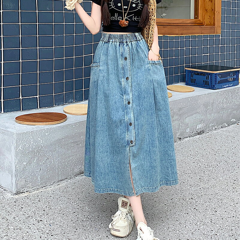 デニムスカート 半身 レディース スカート ハイウエスト ミドル丈 Aラインスカート ポケット付き ストレッチ ウエスト デニムスカート 大きいサイズ スタイリッシュ デザイン感 着痩せ ゆったり だぼっと感がかわいい キャンプ デート 旅行 写真を撮る 普段使い 通勤通学 秋