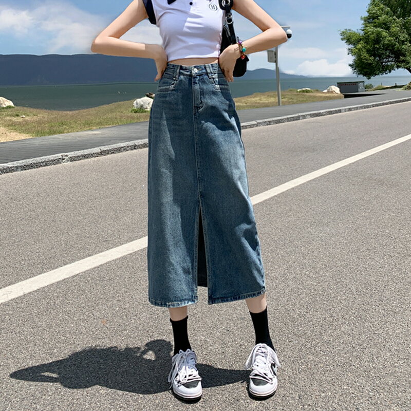 ヒップ ハグ スカート デニムスカート 半身 レディース スカート ハイウエスト Aラインスカート ベルトループ ポケット付き スリット入り ミドル丈 大人気 デニムスカート ヴィンテージ風 着痩せ ゆったり カジュアル 動きやすい シンプル スタイリッシュ 大人 女性用 大学生