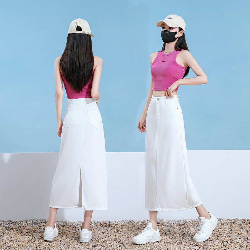 デニムスカート ハイウエスト 半身 レディース スカート ミドル丈 Aラインスカート ポケット付き ホワイト テンセル デニムスカート スリット入り ゆったり 着痩せ シンプル エレガンス きれいめ スタイリッシュ 写真を撮る 普段着 通勤通学 大人 女性 デート 散歩する 旅行