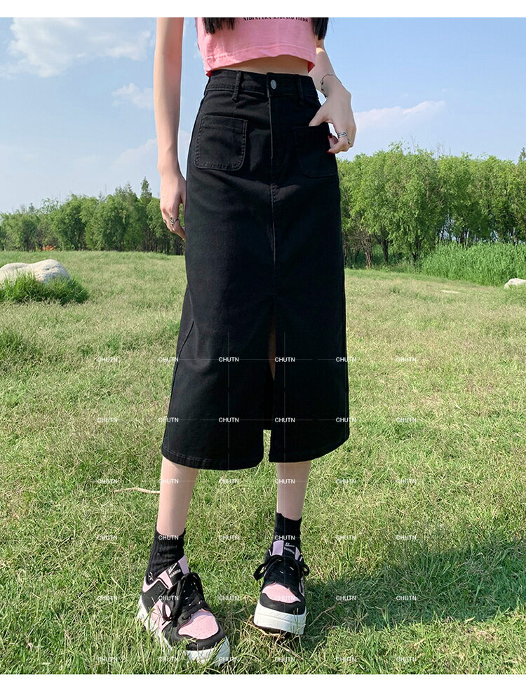 ハイウエスト デニムスカート 半身 レディース スカート ミドル丈 スリット入り Aラインスカート ポケット付き カジュアル シンプル きれいめ エレガンス スタイリッシュ 着痩せ ゆったり 可愛い 体型カバー キャンプ デート 通勤通学 散歩する 旅に出る 写真を撮る 普段使い