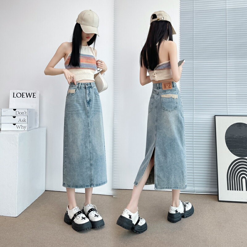 半身 デニムスカート ハイウエスト ヒップ ハグ スカート レディース スカート ミドル丈 スリット入り Aラインスカート ベルトループ デザイン感 ポケット付き ライトブルー デニムスカート スタイリッシュ シンプル カジュアル 着痩せ ゆったり きれいめ 大人 女性用 大学生