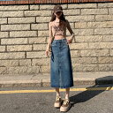 ヒップ ハグ スカート レディース スカート 半身 デニムスカート ハイウエスト ミドル丈 スリット入り Aラインスカート ベルトループ デザイン感 ポケット付き デニムスカート ヴィンテージ風 スタイリッシュ シンプル カジュアル きれいめ 着痩せ ゆったり 普段着 通勤通学(4)