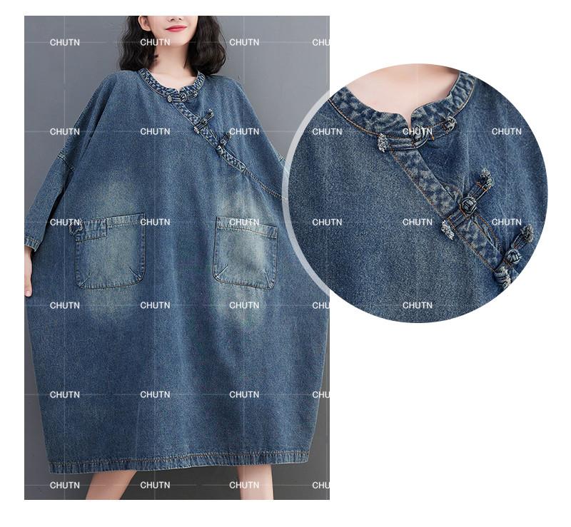 ワンピースデニム 春 秋冬長袖 レディース ポケット付き デニムワンピース ひざ下 ミモレ丈 ゆったり 体型カバー 大きいサイズ ワンピ ワンピース 無地 ケミカルウォッシュ 色落ち 定番レディース マタニティ きれいめ オフィス ロングワンピおうちコーデ (アパレル) 出かけ