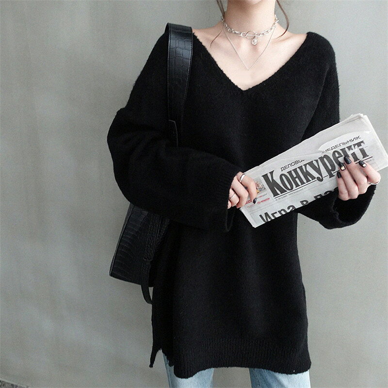 【20%OFFクーポン】【chutn】トップス ニット レディース セーター Vネック カットソー 長袖 無地 大きサイズ 冬 シャツ オシャレ 着回し カジュアル フェミニン セクシー ニット 体型カバー シンブル プルオーバー ニットトップス 新作 フリーサイズ 全3色 zhongtian-10020313 中天商事 サンプル画像3