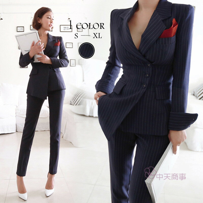 スーツセット レディース ビジネススーツ パンツスーツ ロングパンツ ストライプ柄 ストレートパンツ 春コート ライトアウター ポケット付 制服 OL カジュア...