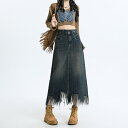 向け ハイウエスト デニム スカート スリム レトロ アメリカン スタイル スリット トレンド 夏 ルック 演出 し スムーズ ジッパー 便利 サイド ポケット...