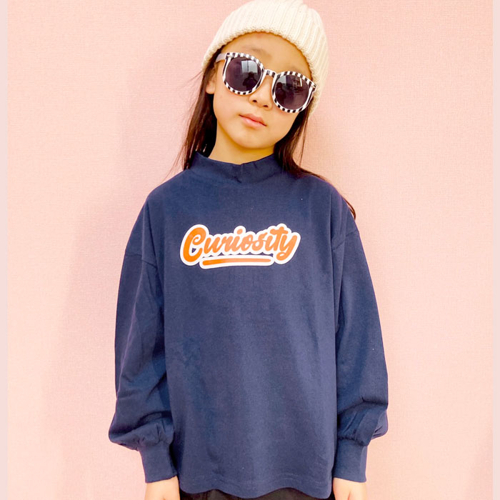 キッズ ロンT 子供服 長袖Tシャツ 女の子 BIGシルエット ビッグ モックネック プリ...