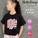 BETTYBOOP オーバーサイズTシャツ ベティーちゃん キッズ 子供服 女の子 ベティブープ ベティちゃん キャラクター 半袖Tシャツ ショート丈 綿100% プリント ジュニア 夏物 夏服 110cm 120cm 130cm 140cm 150cm 160cm「BET24-00」