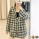 《SALE価格 半額!! 3990円 → 1995円》レディース セットアップ ジャケット 半袖 ビッグシルエット BIG 上下セット チェック柄 アメカジ 韓...