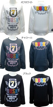《楽天スーパーSALE 半額! 1599円 → 799円》キッズ 子供服 ロンT キッズ&ジュニア カラフル スタッズ ロゴ 男の子 ボーイズ アメカジ 100cm 110cm 120cm 130cm 140cm 150cm RUSK ラスク 「3241-07」