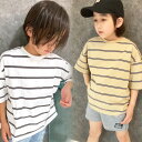 【送料無料】BIGボーダーTシャツ キッズ 半袖Tシャツ 男の子 女の子 子供服 ビッグシルエット BIG ビック プリント ティーシャツ 総柄 ジュニア 韓国子供服 夏物 夏服 110cm 120cm 130cm 140cm 150cm 160cm「523-114」 3