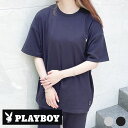 ☆送料無料☆ レディース 半袖 Tシャツ PLAYBOY プレイボーイ ワンポイント刺繍 半袖 ビッグ BIG クルーネック ロゴ カジュアル M L XL 「P32-103」