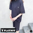 ☆送料無料☆ レディース SETUP セットアップ PLAYBOY プレイボーイ ワンポイント刺繍 半袖Tシャツ ハーフパンツ 上下セット カジュアル M L XL 「P32-103.105」