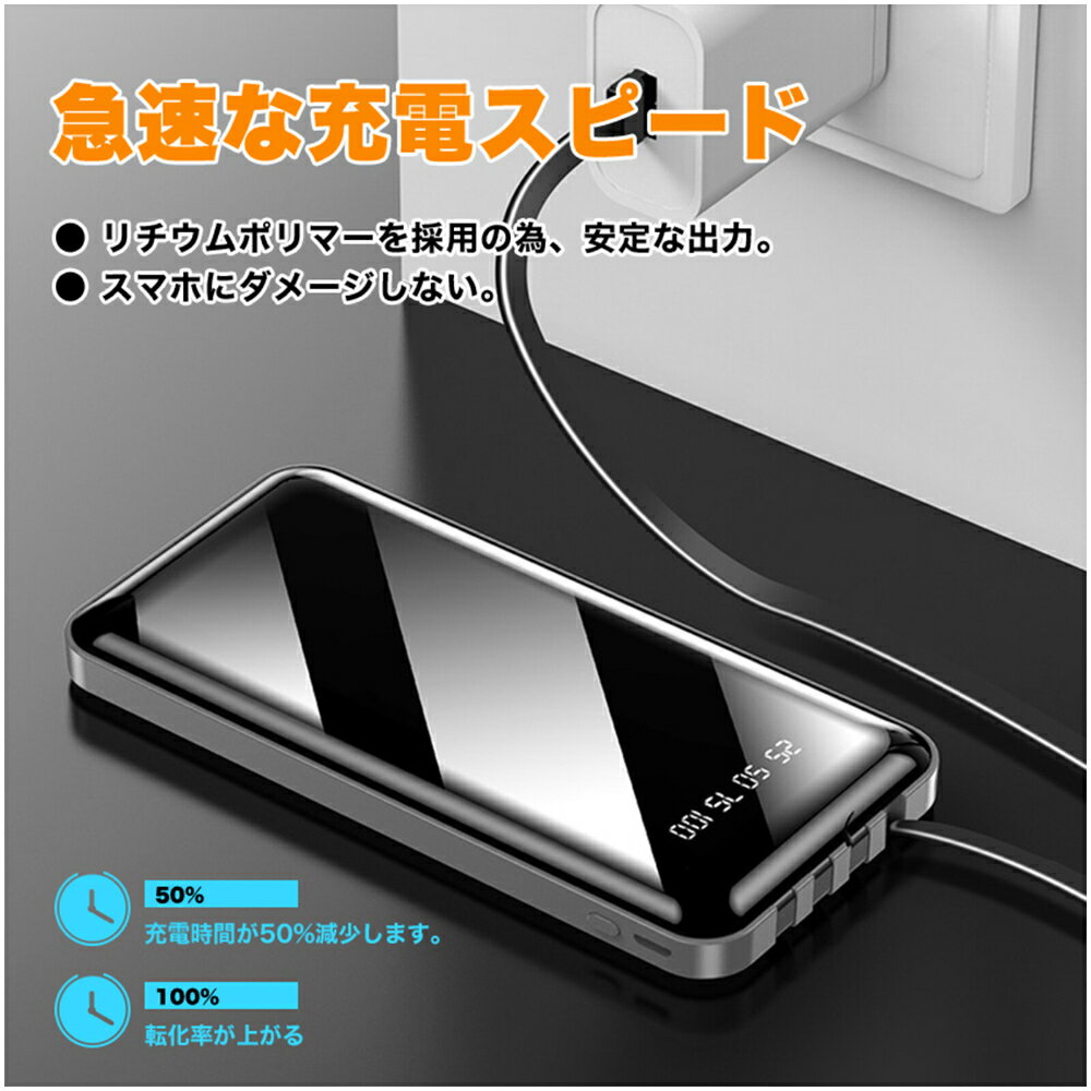 \楽天4冠達成/モバイルバッテリー大容量超軽量ケーブル内蔵20000mahiphone小型ワイヤレス充電lightning高速急速type-cタイプC内蔵かわいいスマホ充電器iPhone14Android2022pse超軽量iPhone13usbc旅行iPhone12送料無料直接充電スマホ薄い