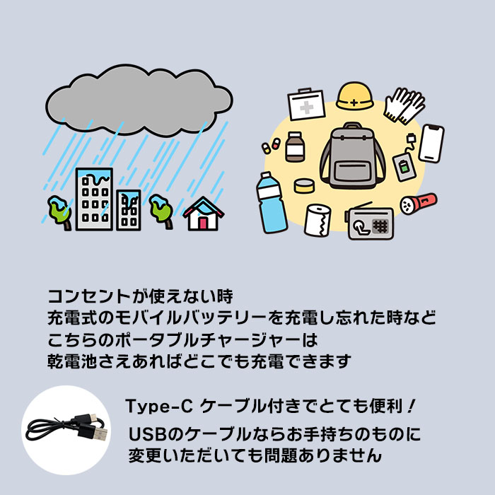 【乾電池式】単3形乾電池式充電器 LEDライト付き 乾電池式モバイルバッテリー 防災グッズ 単3電池 4本使用 電池別売 Type-Cケーブル付き 非常 緊急 災害 備え ブラック スマートフォン タブレット STARLIGHT スターライト 星光商事 SK-4AACHLEDBK ziozone-10000537 ZioZone楽天市場店 サンプル画像3