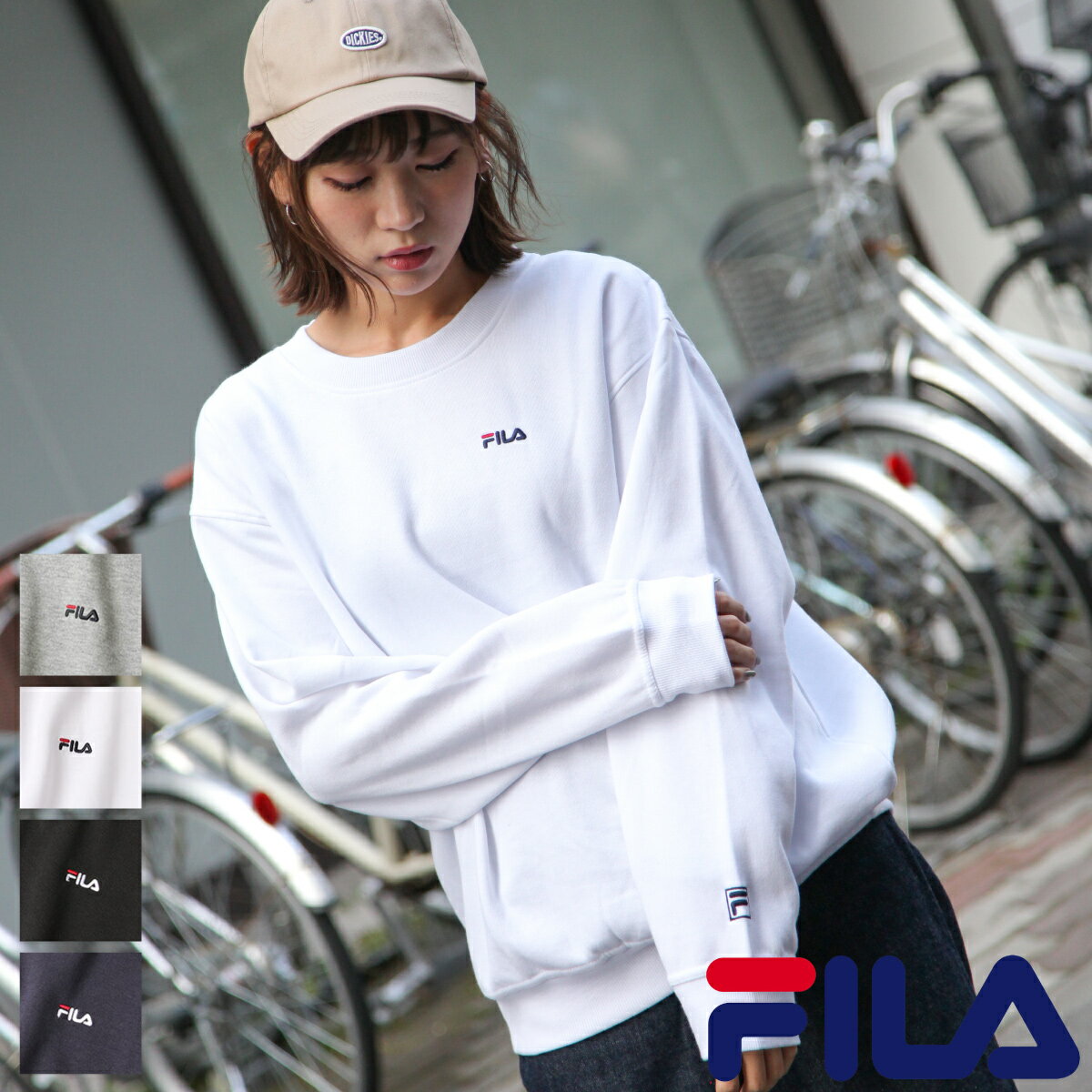 FILA トレーナー レディース＆メンズ 男女兼用 スウェット クルーネック 長袖 ロゴ ロゴ刺繍 ワンポイント ストリート フィラ ZIP FIVE ジップファイブ (fh7570)