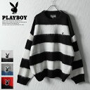 PLAYBOY プレイボーイ セーター メンズ ニット ボーダー ワンポイント 