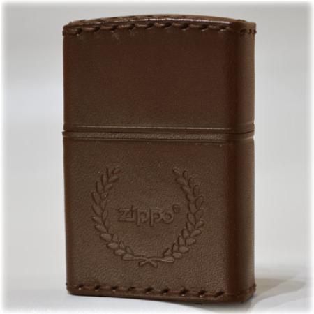 革巻きジッポ 本牛革巻手縫 リアルレザー 月桂樹 DB-7 ダークブラウン ◆ZIPPO ジッポー オイルライター RealLeather 革巻き 茶