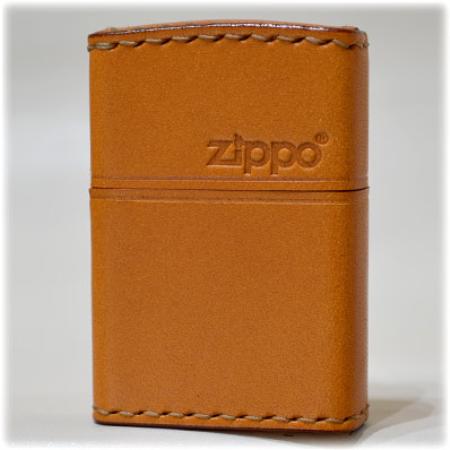 革巻きジッポ 本牛革巻手縫 リアルレザー ロゴ・ヨコ LB-5 ライトブラウン ◆ZIPPO ジッポー オイルライター RealLeather 革巻き 茶