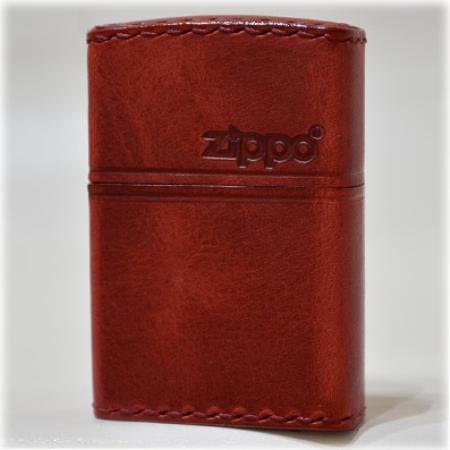 革 zippo 本牛革巻手縫 リアルレザー ロゴ・ヨコ RD-5 ダメージレッド ◆ZIPPO ジッポー オイルライター RealLeather 革巻き 赤