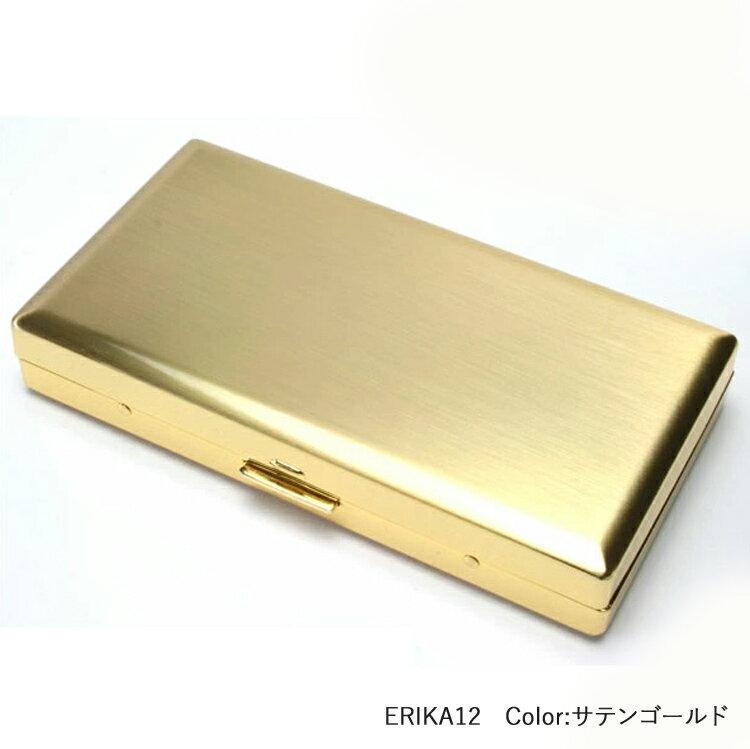 メタル エリカ12【サテンゴールド】ロングサイズ（100mm）×12本収納 1-28126-41 ◆シガレットケース タバコケース たばこ入れ 坪田パール ERIKA12 スーパーキングサイズ 喫煙具 携帯用 金属 メタル シンプル 金色