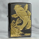 2BKG-CARP カープ 鯉 昇り鯉◆ 和柄 ZIPPO ジッポー オイルライター ゴールド 金 ブラック 黒