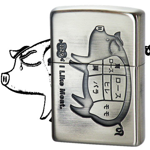 [I Like Meat.] アイ ライク ミート ブタ Ni ◆喫煙具 ZIPPO オイルライター ジッポー ニッケル Pork 豚..