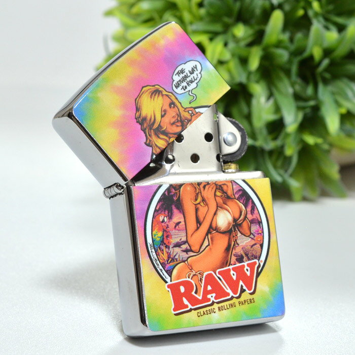 10%OFF配布中◇ RAW ガール Zippo「タイダイ」◆手巻き シャグ RYO タバコ 喫煙具 ロウ RYO ナチュラル 無添加 ZIPPO ジッポー オイル ライター