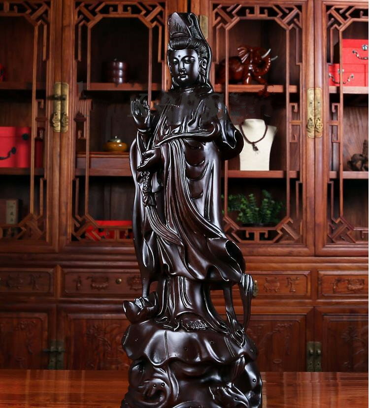 楽天ZMSHOP新入荷 木彫仏像 仏教美術 精密細工 木彫り　黒檀木 観音菩薩像　仏像　置物 高さ30cm