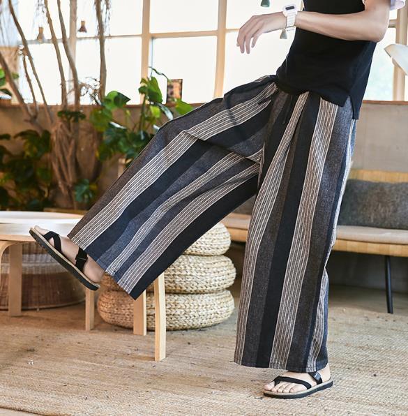 Rakuten - サルエルパンツ 綿麻ジョガーパンツ メンズ リネンパンツ チノパン ストライプ ワイドパンツ ゆったり 大きいサイズあり M-3XL bbq073