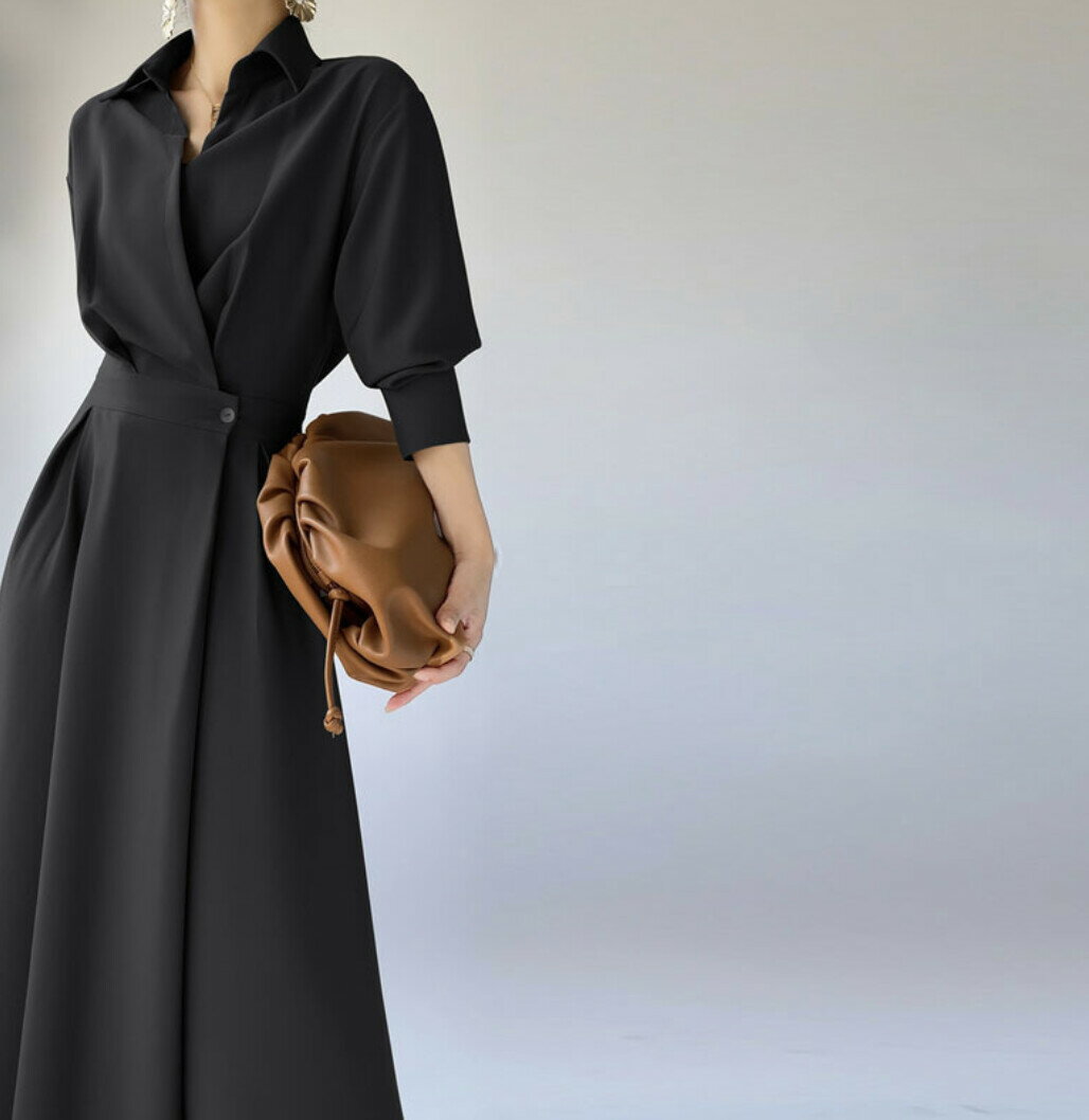 Women's plain long-sleeved one-piece dress (bbq120)