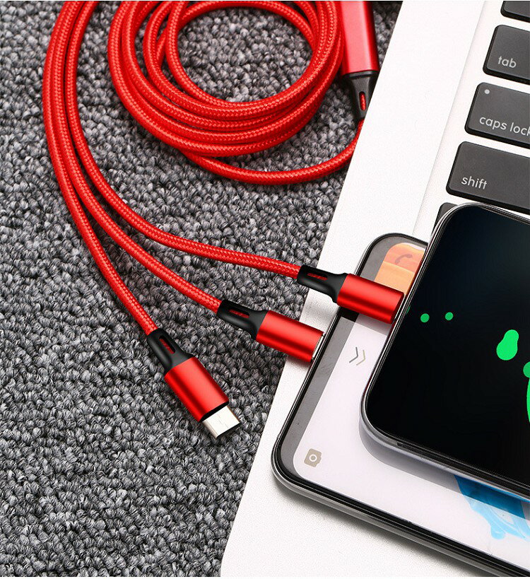 充電 ケーブル 2.4A ケーブル 3in1 iPhone用 micro USB Android用 Type-C 急速充電ケーブル 高耐久ナイロン モバイルバッテリー 充電器 USBケーブル iPhone メール便送料無料