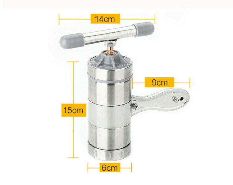 製麺機 家庭用 手軽 ステンレス鋼製麺器 手動ヌードルメーカー パスタプレス機 多機能 生地用 押し出し器 うどん・ラーメン用製麺器 交換可能な5種の金型付き 家庭用 調理器具 簡単操作