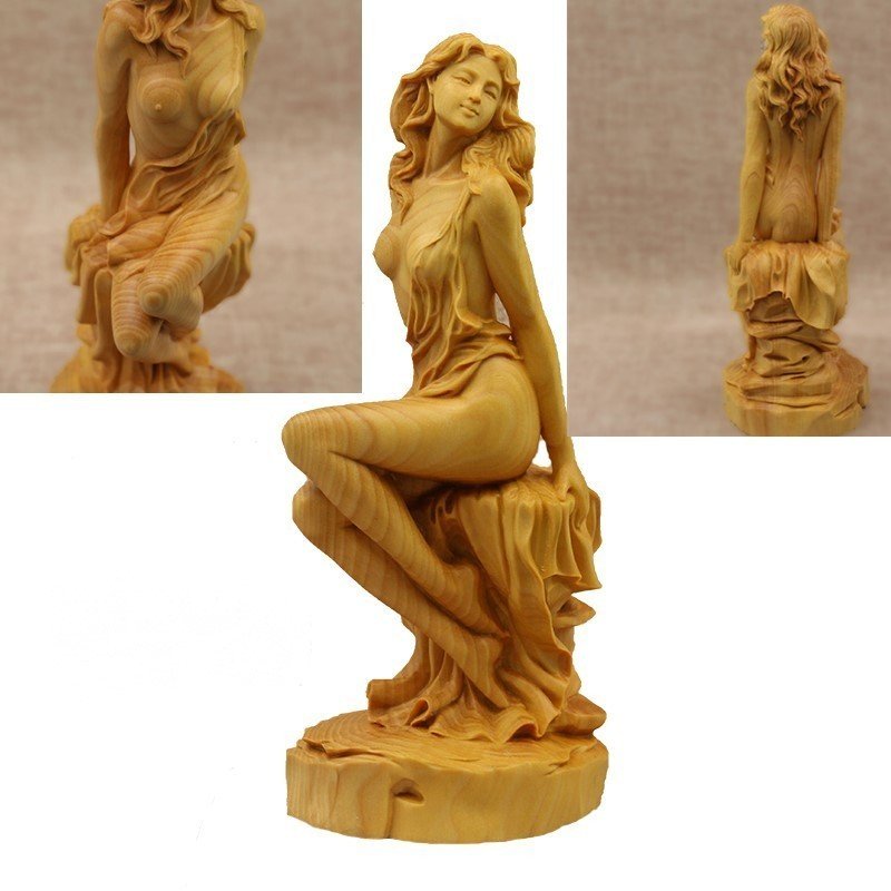 彫刻　美しい女性◆美女◆女神◆ヌード◆美少女 ◆裸婦像◆小葉黄楊/木彫り実木/彫刻工芸品/手作り意匠/文遊手作/置物
