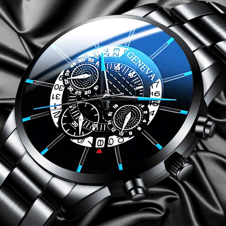 レロジオ Masculino 腕時計男性ファッションクールデジタルリテラル多層ダイヤル高級カレンダークロッククォーツ時計メッシュベルトスポー