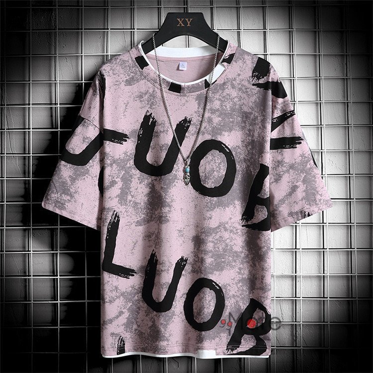プリントTシャツ メンズ 半袖Tシャツ トップス 丸首Tシャツ 英字 カジュアル ティーシャツ おしゃれ/ピンク;XL