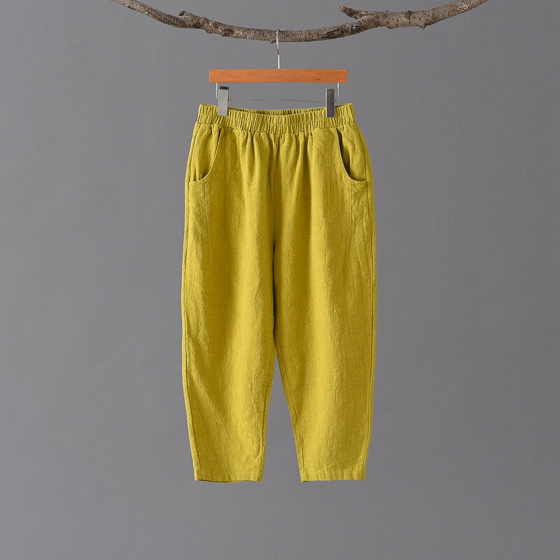 新作　高品質　無地 4色　九分丈　ゴムウェスト　パンツ　コーデ　女性　ボトムス