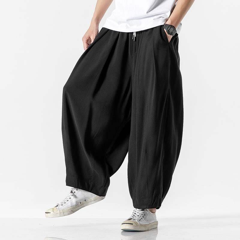 Rakuten - サルエルパンツ 新品メンズ 綿麻 ワイドパンツ 無地 テーパードパンツ 個性チノパン 大きいサイズ ゆったり カジュアル 五色選択