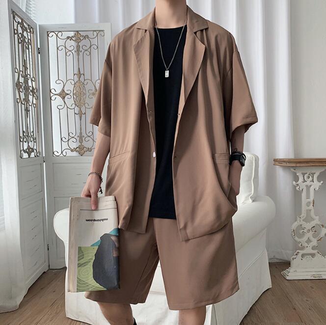 新作上質サマー メンズ ビジネススーツ スーツ+ハーフパンツ 上下2点セット スーツセットアップ テーラードジャケット