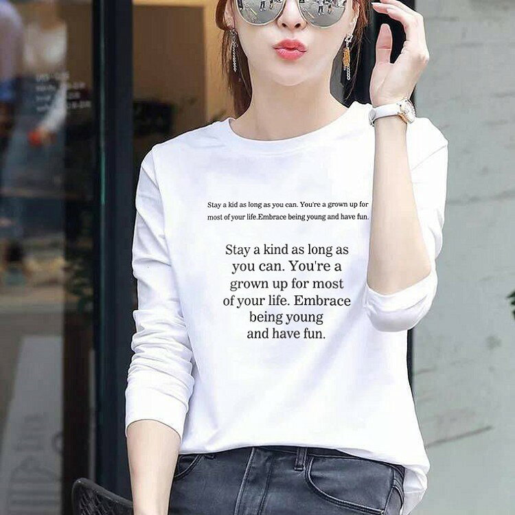 Rakuten - tシャツ レディース 長袖 秋冬 コットン混紡 シンプル ロゴ 定番 着回し ゆったり M~XL大きいサイズ Tシャツ ベーシック カットソー カジュアル ジュニア アウター ハイネック セレブファッション 白 黒 黄色い 緑 赤