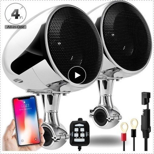 Aileap SPK350 4 インチ防水オートバイ Atv Bluetooth 高性能　スピーカー 300 ワット内蔵 黒