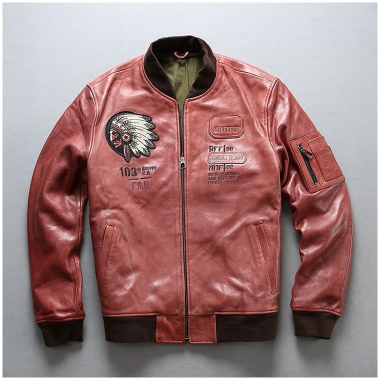 インディアン刺繍革ジャン★赤★羊の皮ジャケット 刺繍 レザージャケット ライダースジャケット