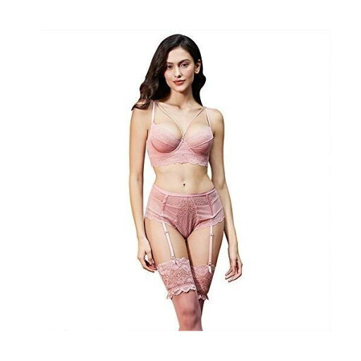 Varsbaby ブラジャー ショーツ 付きガーターベルトストッキング 透けレース 下着 レディース 3点セット Varsbaby ブラジャー ショーツ 付きガーターベルトストッキング 透けレース 下着 レディース 3点セット