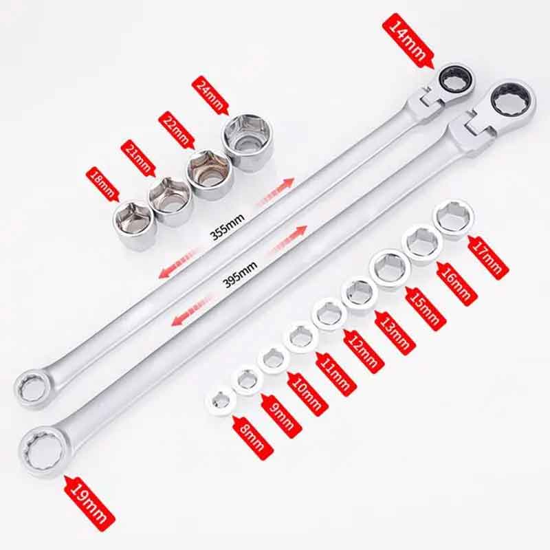 Rakuten - zmart 15PCS 調整可能 ラチェット レンチ キット クロム バナジウム鋼 省力化 トルクス パナソケットセット 自動車修理ハンドツール用 ロングラチェットレンチ ソケットレンチセット 首振りラチェット ロングスパナセット 多サイズソケットレンチ 8〜24mmレンチセット